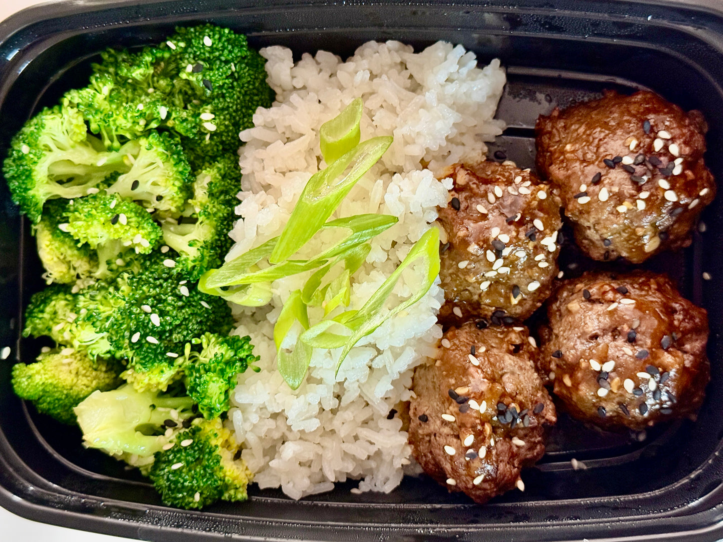 Mongolian Meatballs with Rice & Sesame Broccoli
